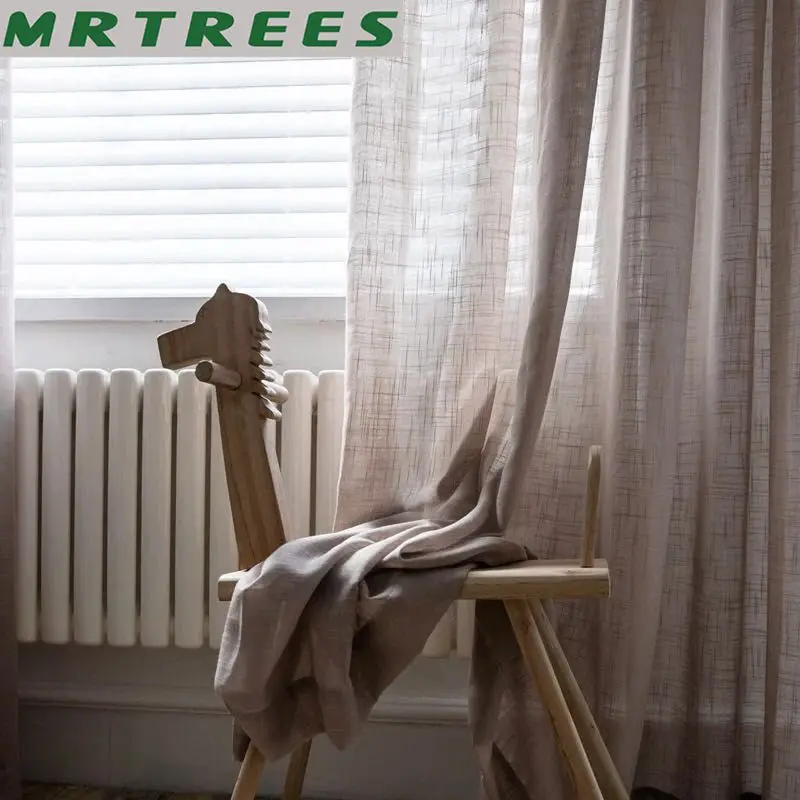 Современные льняные полузатеняющие однотонные тюлевые занавески из рами для