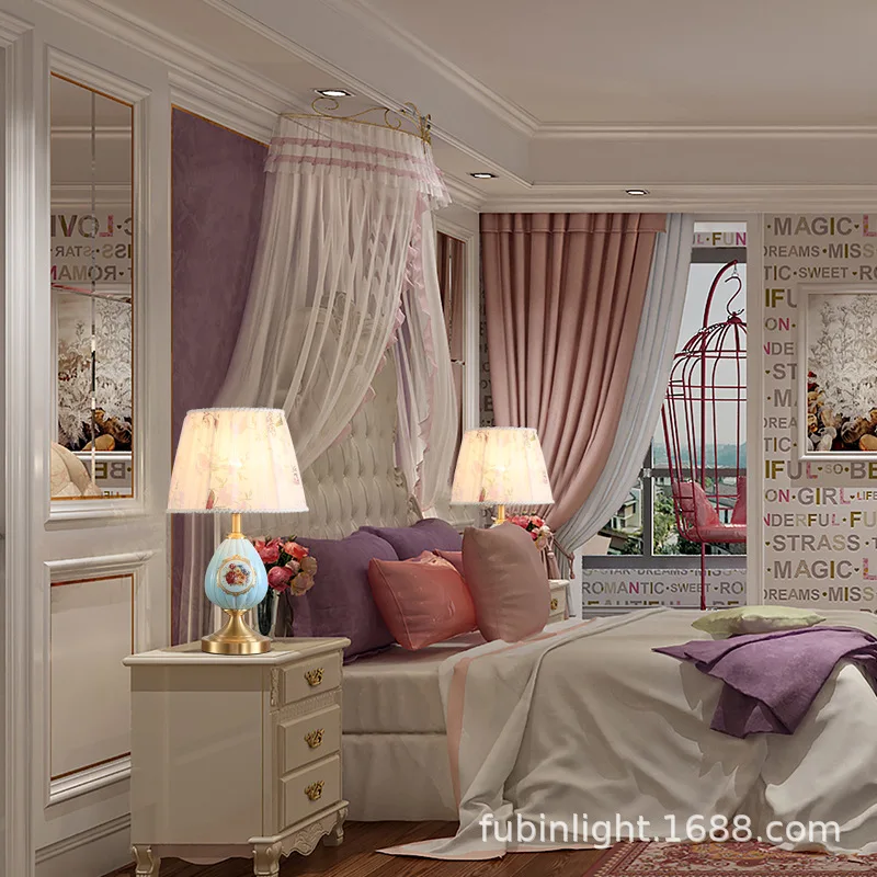 Американская Медная Керамическая Настольная лампа прикроватная для спальни