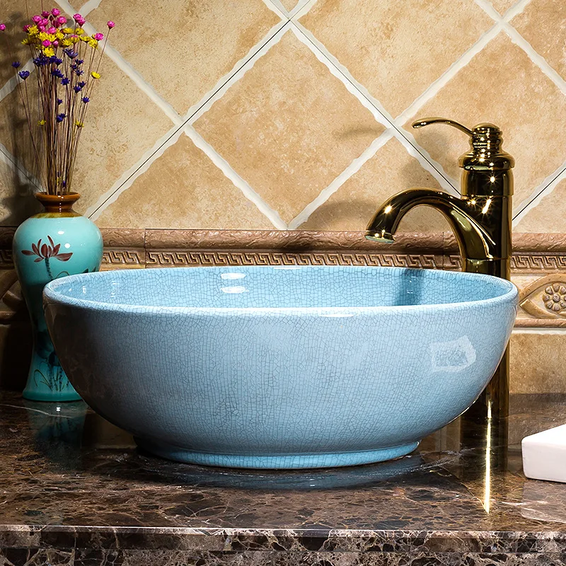 

Bathroom Vessel Sink Ceramic Above Counter Round Solid Color Art Basin Bathroom Bowls Shampoo Sinks