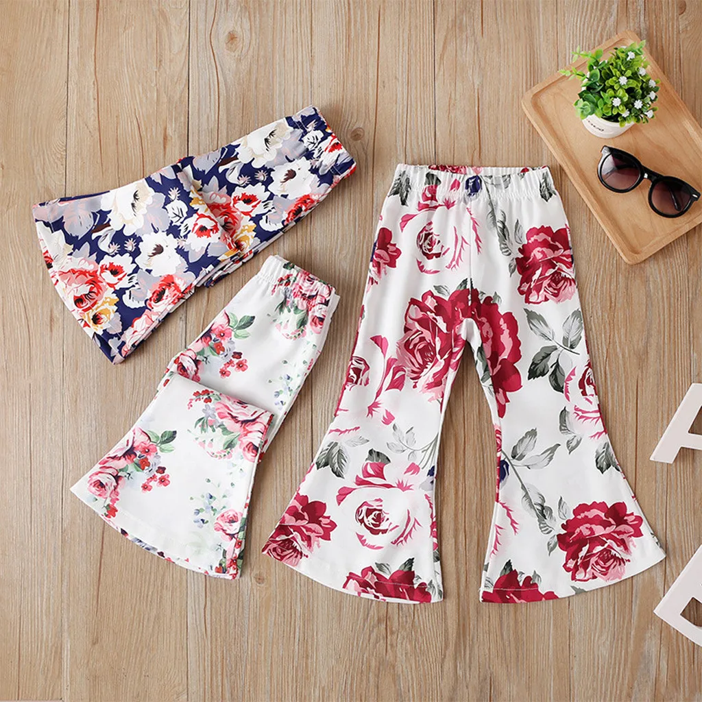 Модные брюки с широкими штанинами и цветочным принтом для маленьких девочек