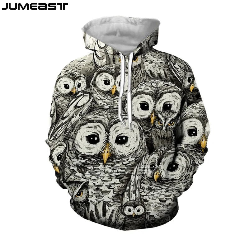 

Jumeast, Мужская одежда, 3D свитшот, животное, сова, пальто оверсайз, уличная одежда, повседневная куртка, пуловер, Модные осенние женские толстов...