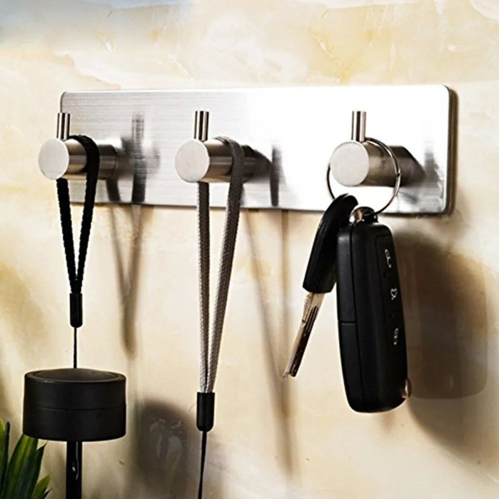 

Stainless Steel Hooks Hanger Key Purse Hooks Self Adhesive Heavy Duty Coat Hanger Robe Towel Hook 3-Hook for Bathroom Living Roo