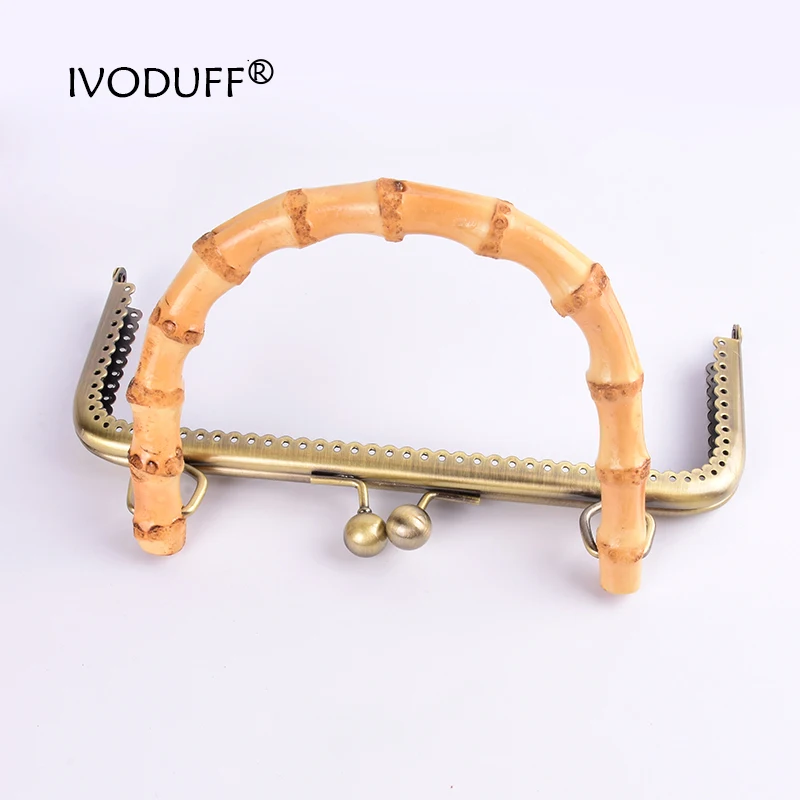 8 inch Bamboo Handle Purse Frame, Metal Kiss Frame With Bamboo Handle 1 piece