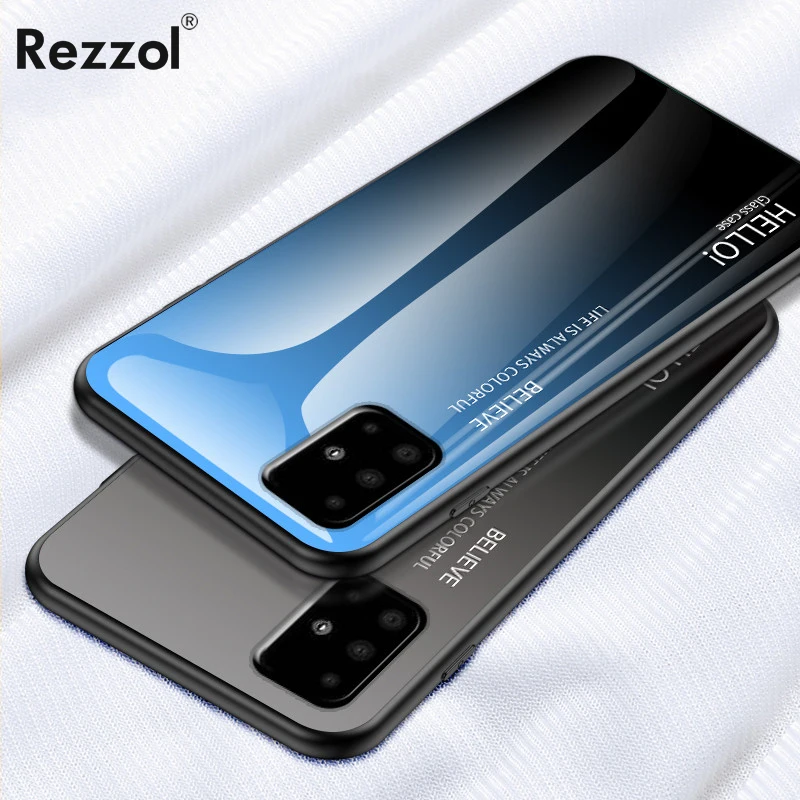 For Samsung Galaxy A71 Case Gradient Tempered Glass Hard Back Cover Shockproof Coques |
