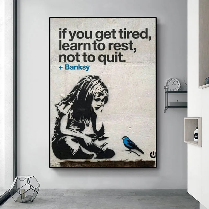 

Graffiti Street Girl Canvas Painting Banksy Posters and Prints Motivational Sentence Wall Art Picture for Living Room Home Decor