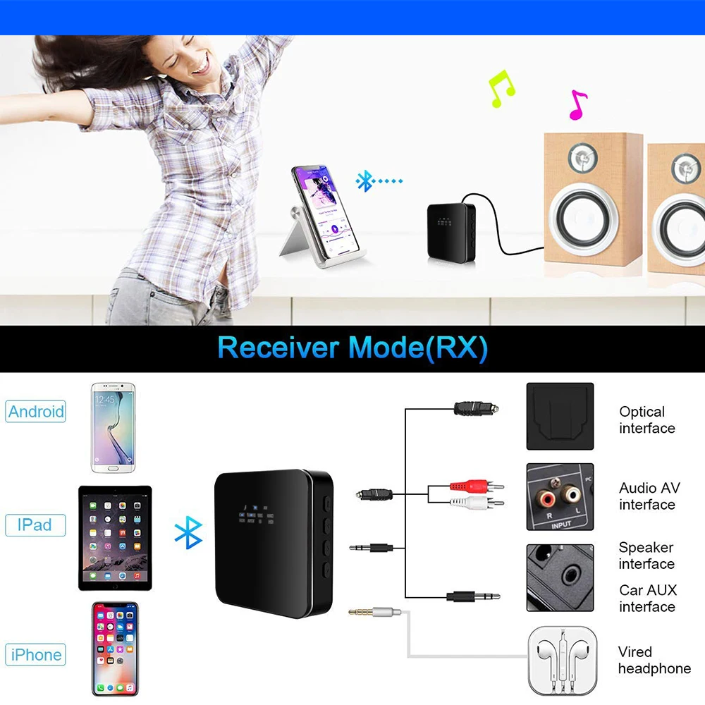 Bluetooth Audio адаптер приемопередатчика 3 5 мм AUX RCA Jack Hifi беспроводной и микрофон