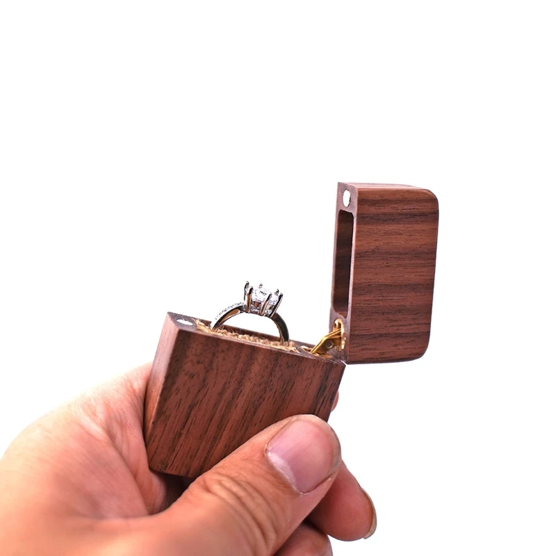 

Walnut Wood Jewelry Box Engagement Wedding Ceremony Ring Storage Proposal Portable Ring Holder Rustic Wedding Ring Box