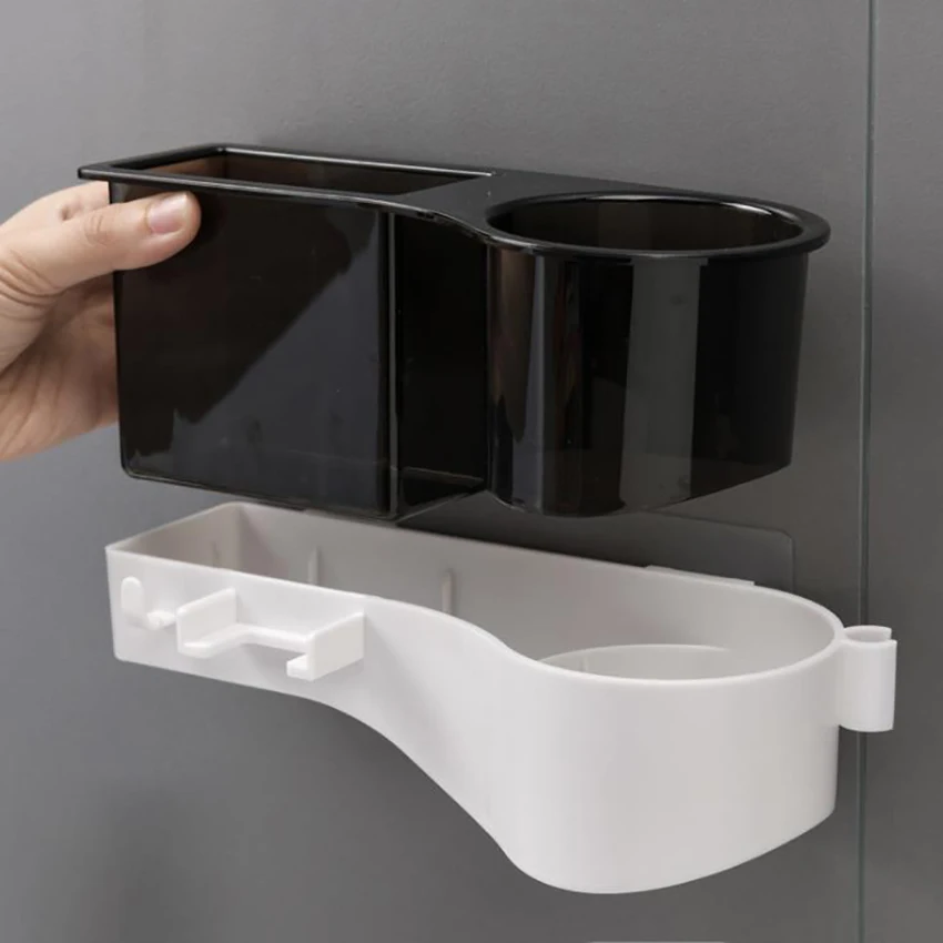 1pc household practical simple bathroom punch-free hair dryer bracket plastic wall-mounted razor comb storage shelf |