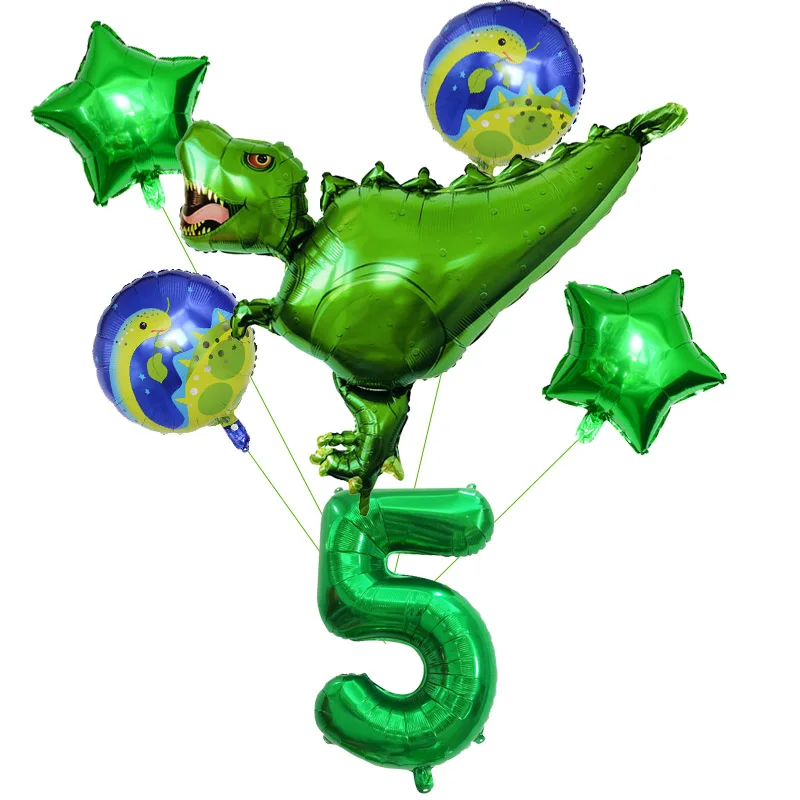 6pcs Green 5 years Фольга динозавр шары динозавров вечерние Happy День рождения украшения для детей из фильма «Парк Юрского периода»; украшения в виде животных воздушные шарики, детские игрушки - Цвет: 6pcs Green 5 years