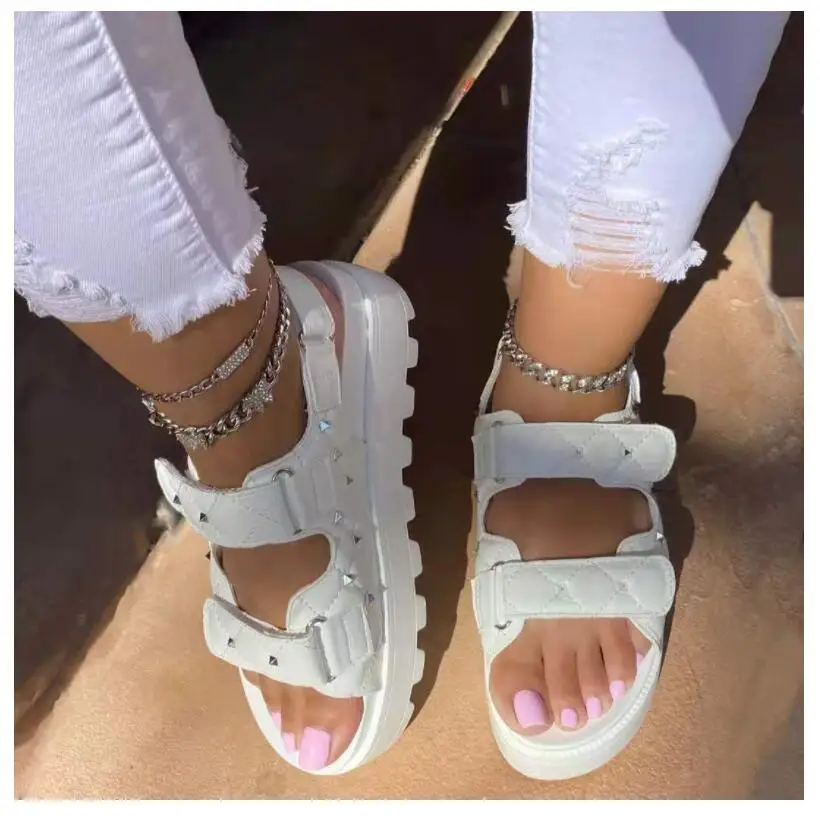 Женские сандалии на липучке босоножки больших размеров толстой подошве и