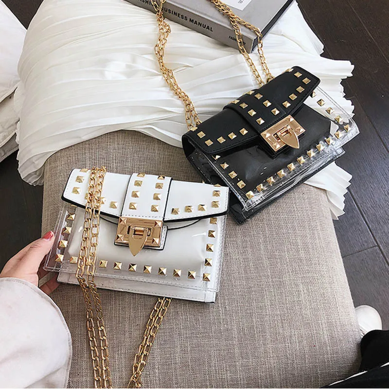 Маленькая прозрачная брендовая дизайнерская женская сумка мессенджер с