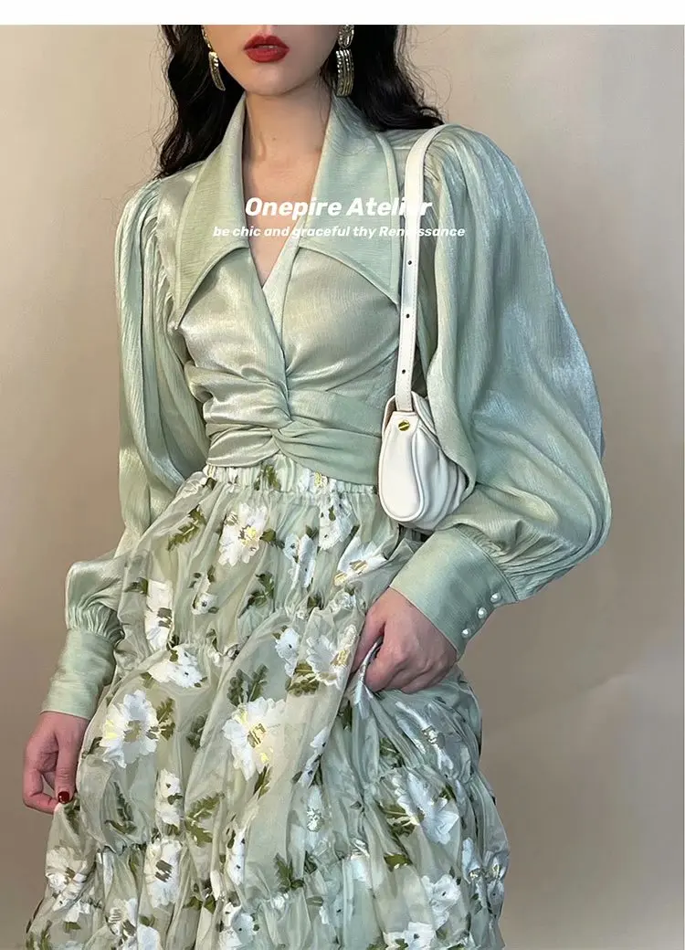 

Женская блузка с длинным рукавом, элегантный повседневный укороченный топ с отложным воротником и перекрестными лямками, французская руба...