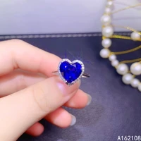 fine jewelry 925 sterling silver inset with natural gemstone womens classic exquisite heart sapphire adjustable ring support de
