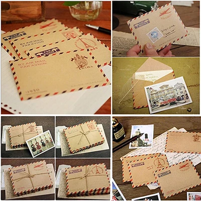 

10 PCS Retro Postcard Letter Mini Gifts Envelope Stationary Storage Brown Kraft Paper Vintage Envelopes School Supplies