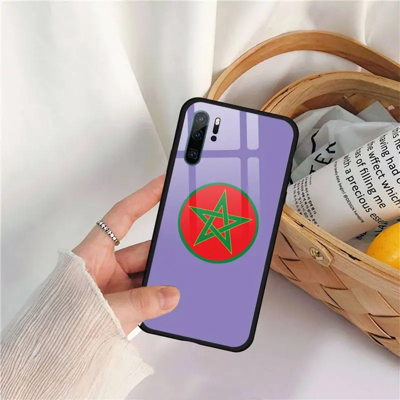 

Morocco Flag Coat Of Arms Phone Case Tempered glass for Huawei P9 P10 P20 P30 Pro Plus Lite Mate 9 NOVA 3E 3I