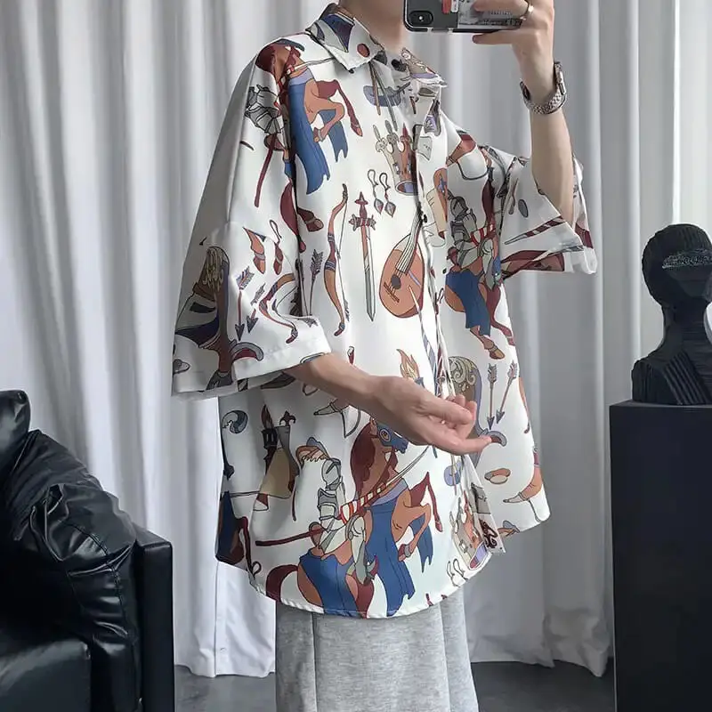

Рубашка с коротким рукавом Мужская Ретро-рубашка в гонконгском стиле весна-лето тонкая драпировка Красивая Повседневная трендовая куртка