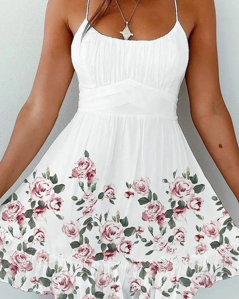 

2021 fashion new women's dress printed suspender dress
