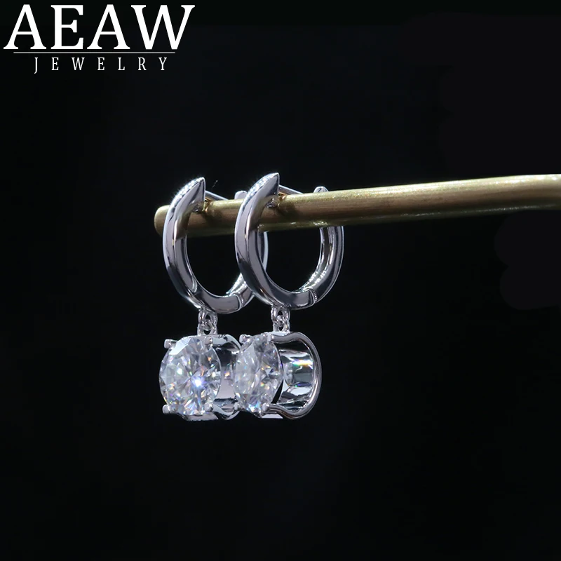 Серьги подвески AEAW женские из белого золота с муассанитом однотонные Висячие