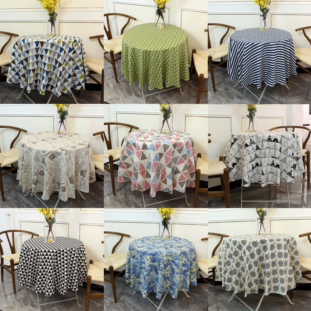 

150 Cm Tablecloth Dining Table Cover Cotton And Linen Round Tablecloth Nordic Print Home Decor White Green Kitchen Dust Cover