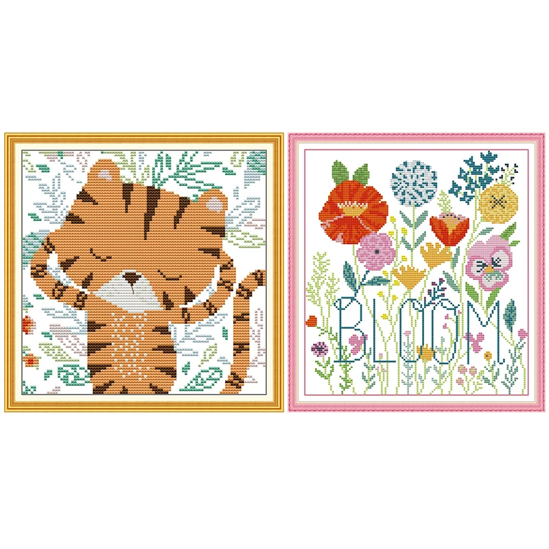 Joy Sunday Cross Stitch Kit Thinking Little Tiger Pattern 14CT 11CT Counted Handmade DIY Embroidery Needlework Sets | Дом и сад