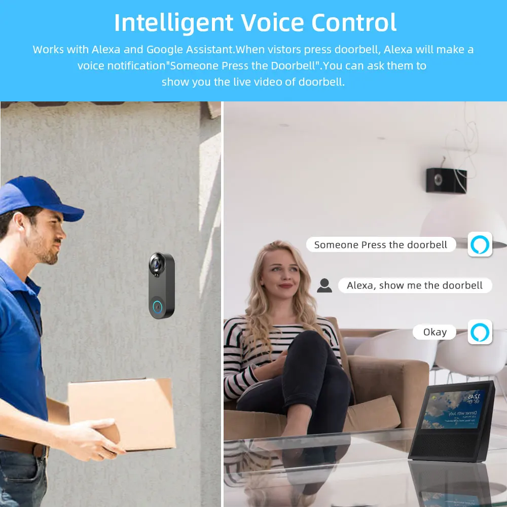 Tuya Smart Встроенный аккумулятор 4400 мАч Видеокамера дверного звонка 1080P
