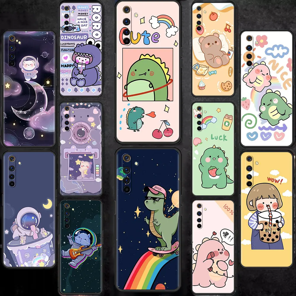 

Case For Realme 8 C21 6 C3 7 GT Master XT C11 7i 5 C15 C12 X50 Pro C20 C21Y Black TPU Phone Cover Lovely Little Dinosaur Lovers