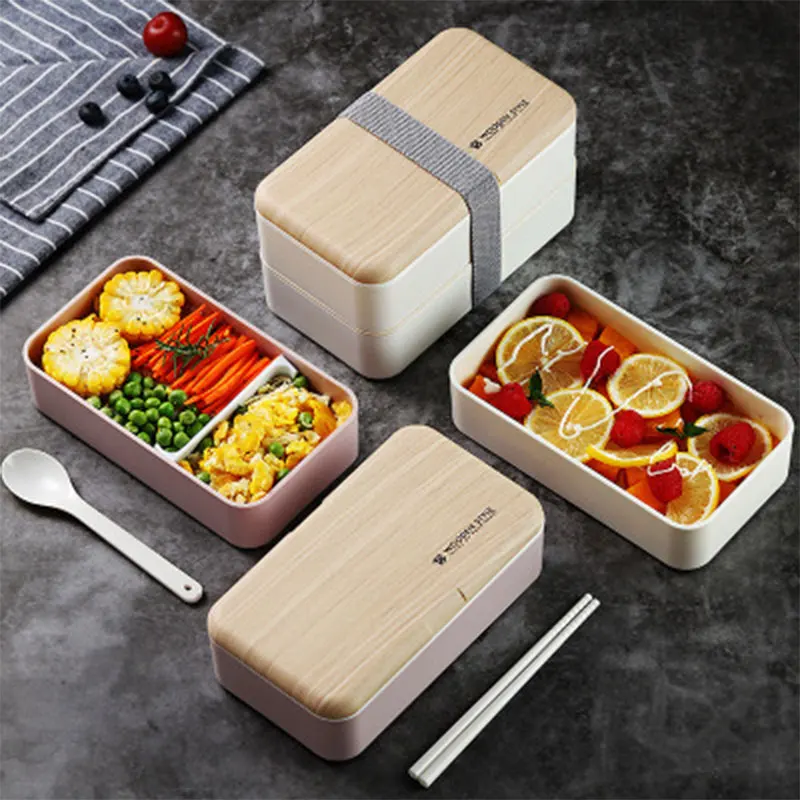 

Double Layer Lunch Box 1200ml Wooden Microwave Bento Box BPA Free Workers Student Japanese Portable Food Container