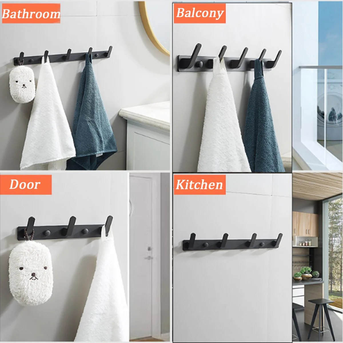 

3/4/5/6 Hooks Wall Mount Hook Hanger Organizer Coat Towel Hat Clothes Hanging Rack Bathroom Kitchen Practical Hook Holder