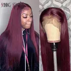 Бордовый Синтетические волосы на кружеве парики человеческих волос парики 99J красный Цветной 28 дюймов бразильские Волосы Remy 13X1 Синтетические волосы на кружеве парики из натуральных волос на кружевной черный женщина