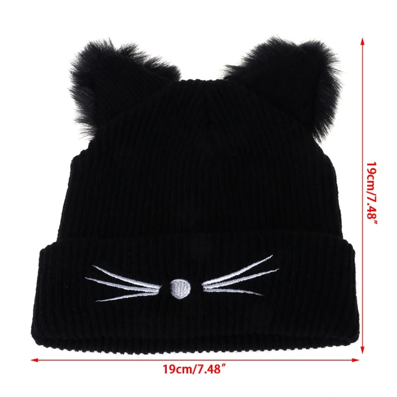 

Hot Sale Cat Ears Women Hat Knitted Acrylic Warm Winter Beanie Caps Crochet Fur