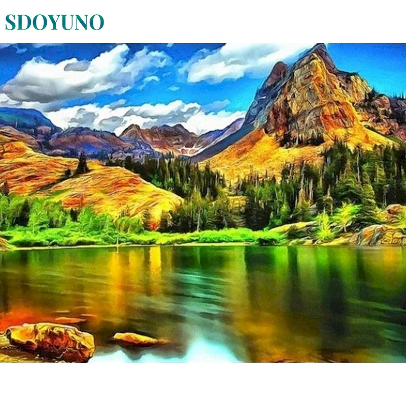 

SDOYUNO DIY Oil Paint By Number Landscape By Number Acrylic Paint Modern Wall Art Pictures Hand Painted Canvas For Home Decor