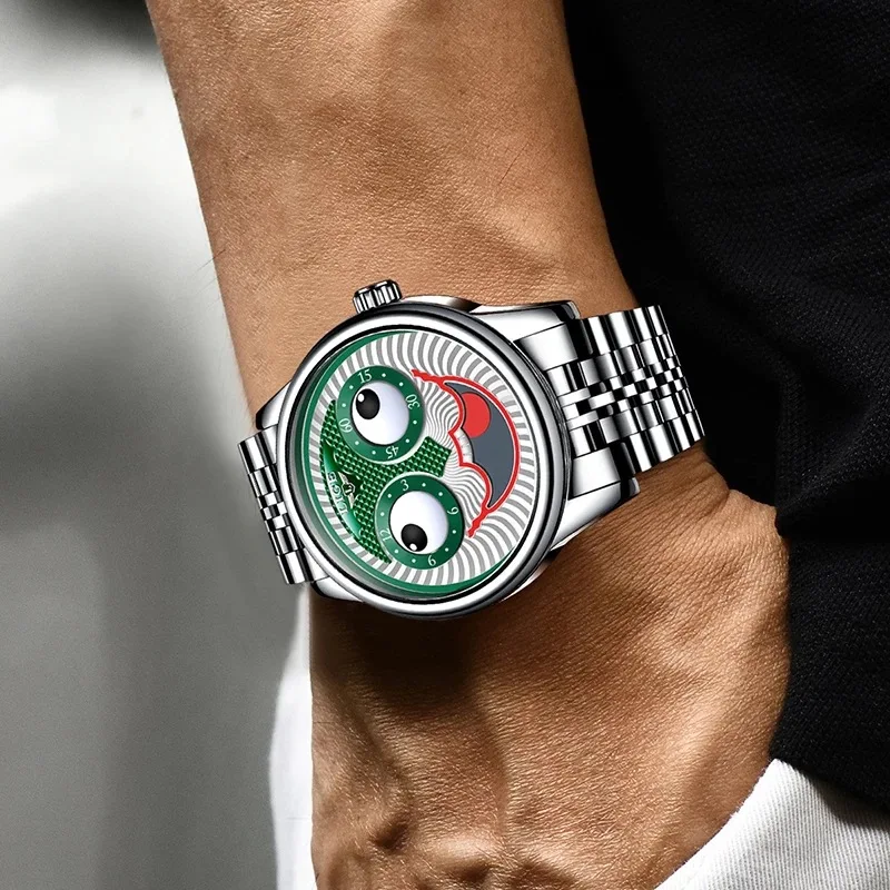 Creative Design Big Dial Joker Mechanical watches Wrist Watches Stainless Stell  Waterproof Sports Chronograph Relogio Masculino