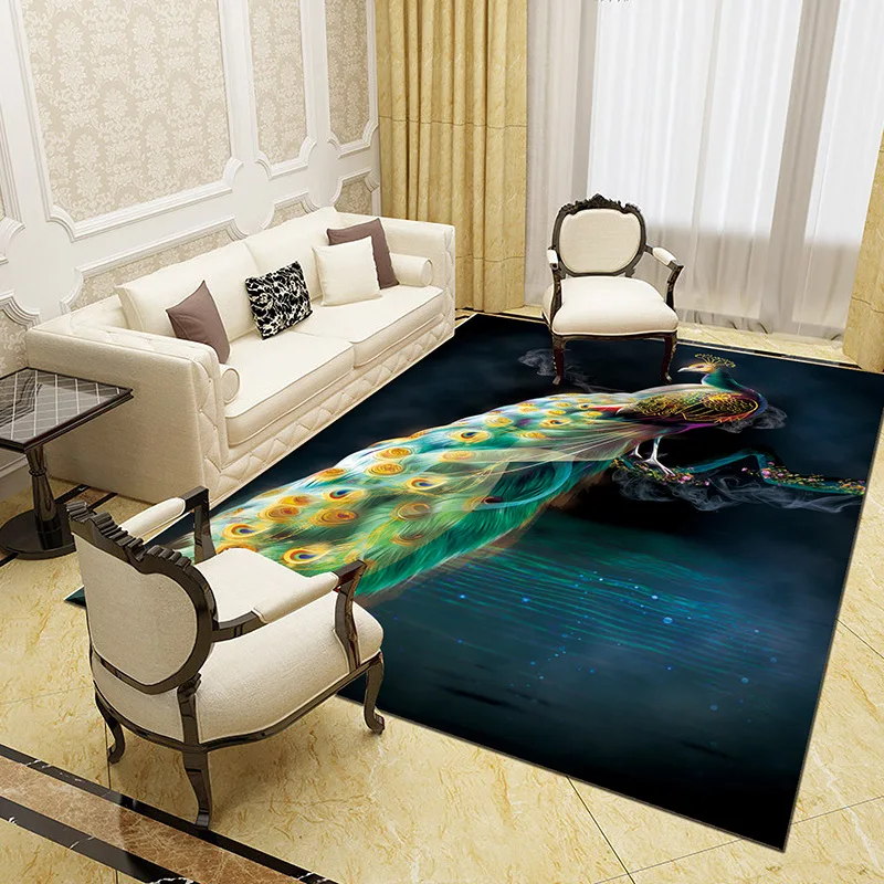 

Peacock Carpet 3D Printed Carpet Square Anti-Skid Area Floor Mat Rug Non-slip Mat Dining Room Living Soft Carpet Style-1
