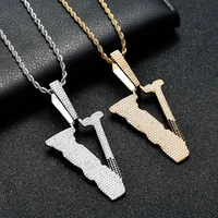 v big letter iced out bling bling pendant necklace mirco pave prong setting men women female male fashion hip hop jewelry bp122