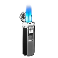 2021 new powerful four butane tube jet blue flame lighter outdoor windproof spray gun lighter cigar welding torch gift for men