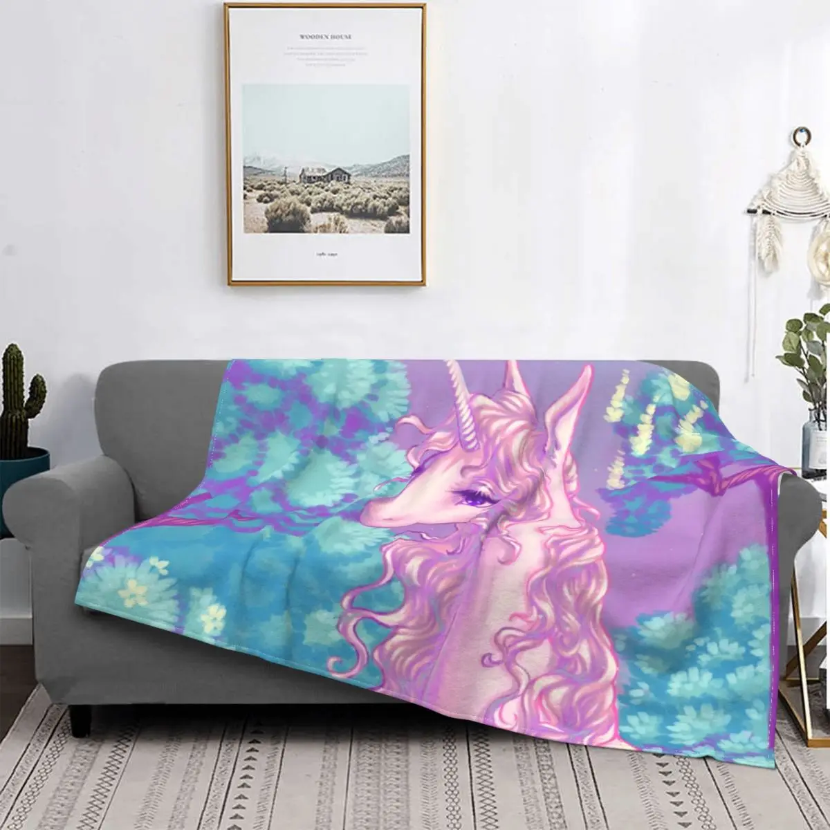 

The Last Unicorn Forest Blanket Rainbow Winter Warm Bedspread Plush Soft Cover Flannel Throw Blanket Bedding Sofa Picnic Velvet