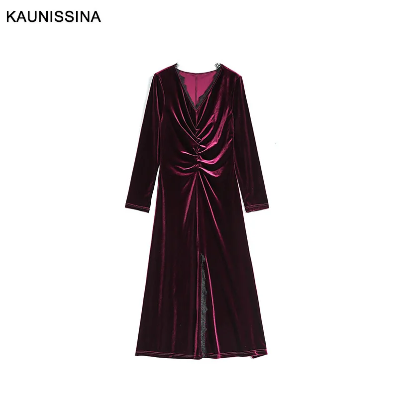 Коктейльное платье с длинным рукавом KAUNISSINA бархатные вечерние однотонные платья