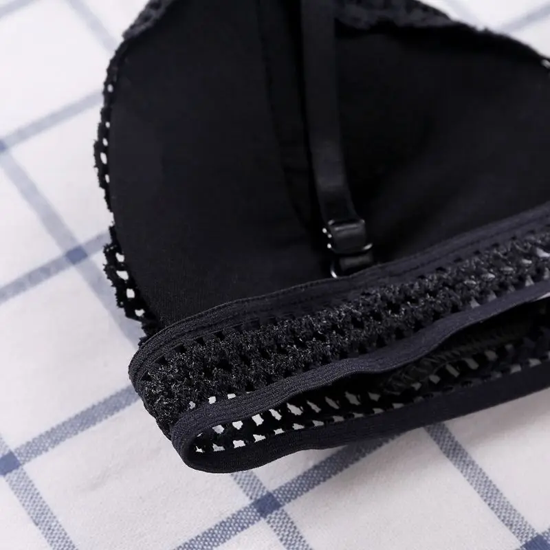 Women V Neck Floral Lace Triangle Bra Solid Color Hollow Out Elastic Trim Wireless 3/4 Cup Bralette Adjustable Strap Removable