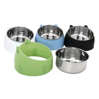 15 degrees stainless steel cat food container cat dog bowl tilted non slip base pet water feeder safeguard neck puppy cats bowls