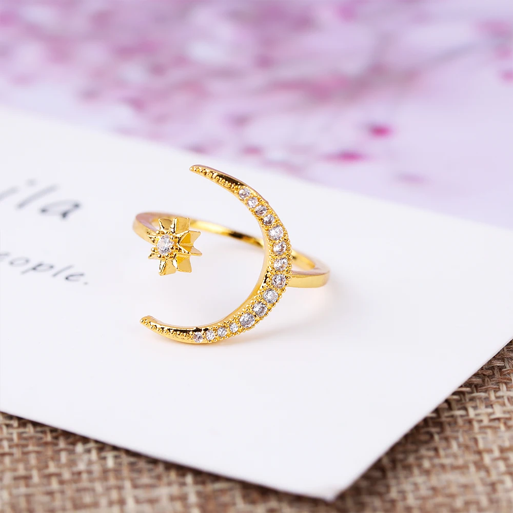 Женское ослепляющее кольцо Moon & Star модное с открытым пальцом для свадьбы помолвки