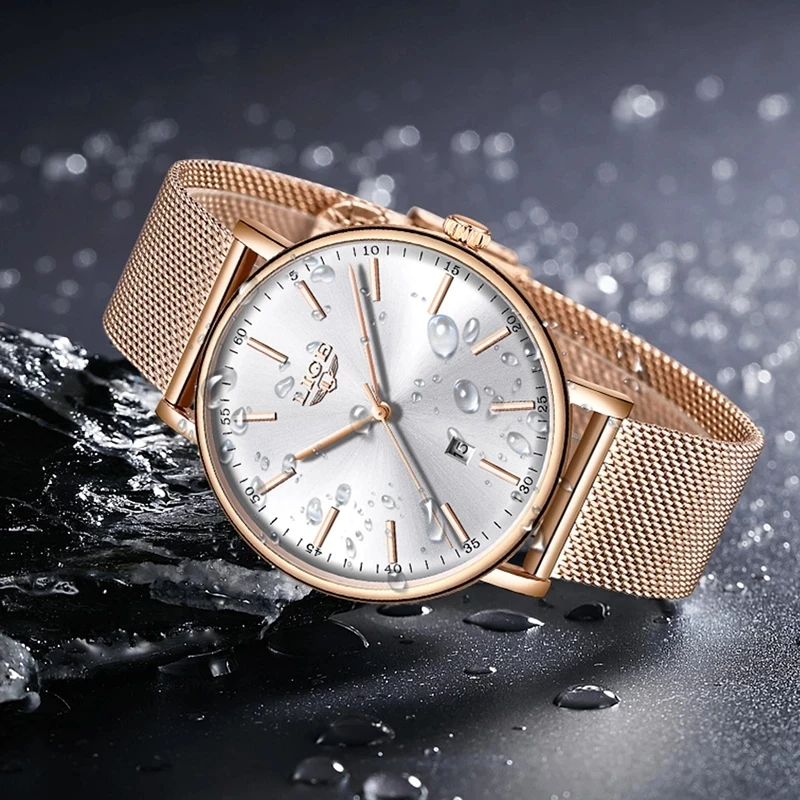 Stainless Steel Ultra-Thin Casual Wristwatch Ladie Quartz Clock For Women LIGE Top Brand Luxury Waterproof Watch Womens Watches enlarge