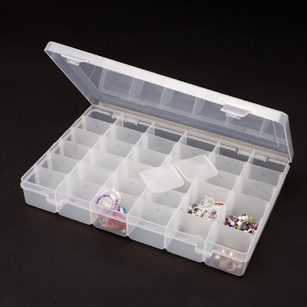 

24 Compartments Plastic Box Jewellery Earring Beads Hair Band Case Container