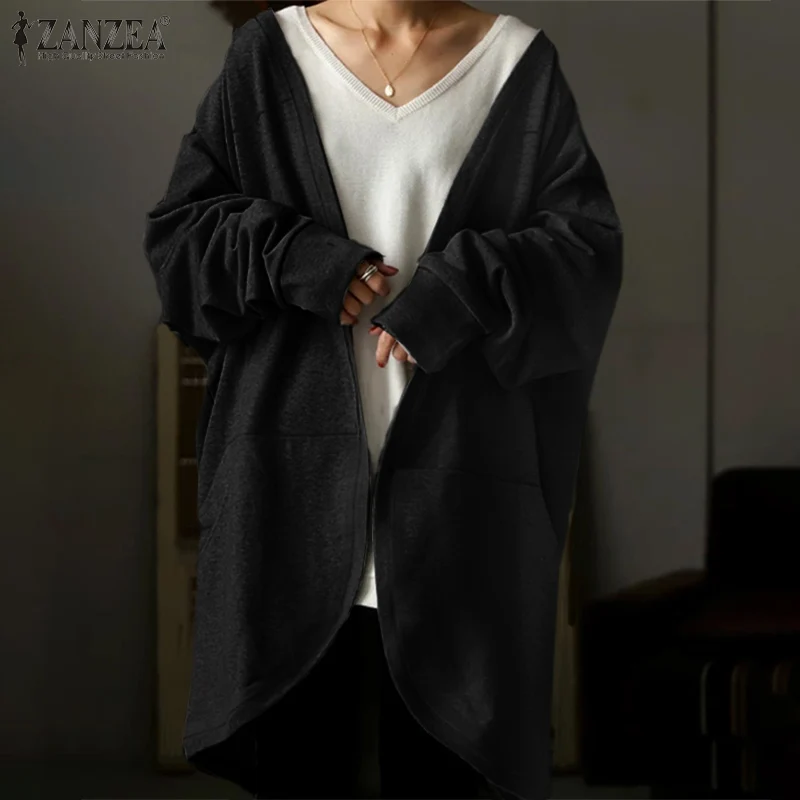 

ZANZEA 2021 Women Autumn Long Sleeved Jacket VNeck Elegant Pullover Femme Casual Knit Blouse Solid Street Thin Cardigan Overcoat