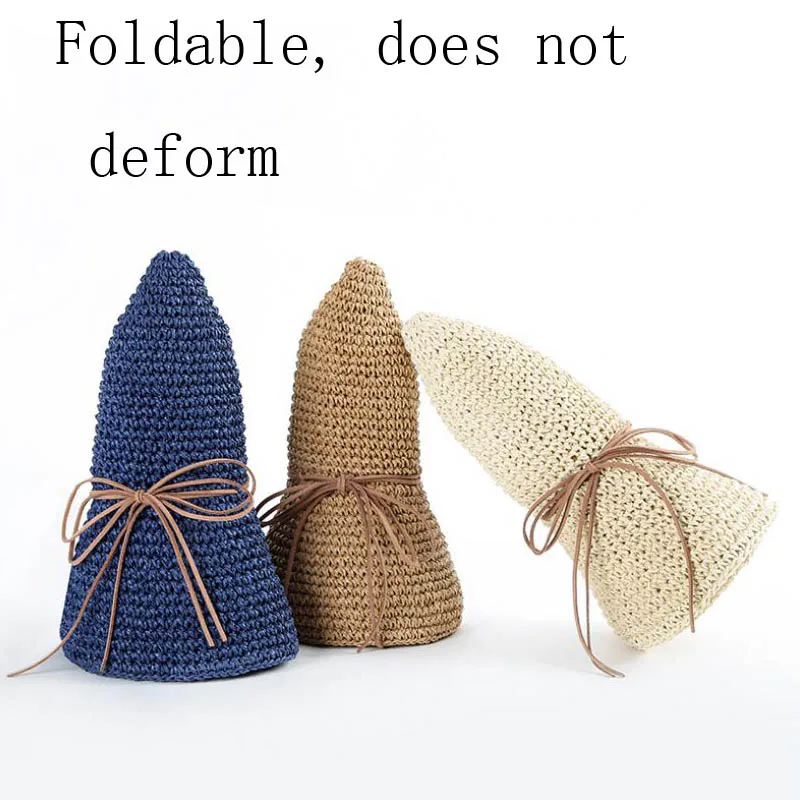 

Doitbest simple Women Straw Hats Summer Sun Hats for Women Lady folding bow Beach Hats adults Female sunscreen cap