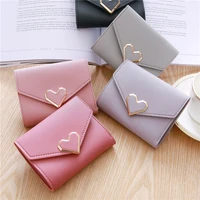 fondmirly womens cute pu leather short wallet female heart decoration coin purses ladies buckle multi card holder money clip