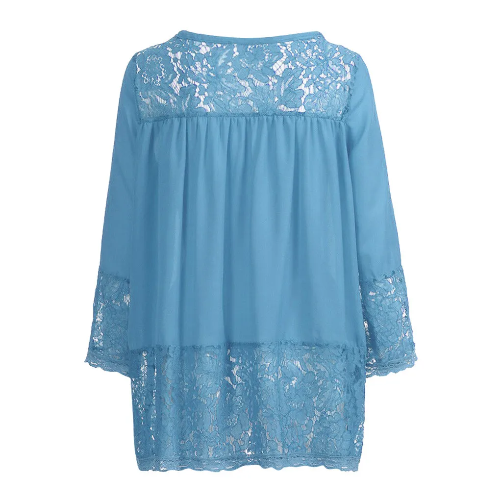 SAGACE Cute Solid Hollow Out Lace Women Tops Plus Size T Shirt Blouses Shirts Casual Ladies Vintage Long Sleeve Blouse | Мать и ребенок