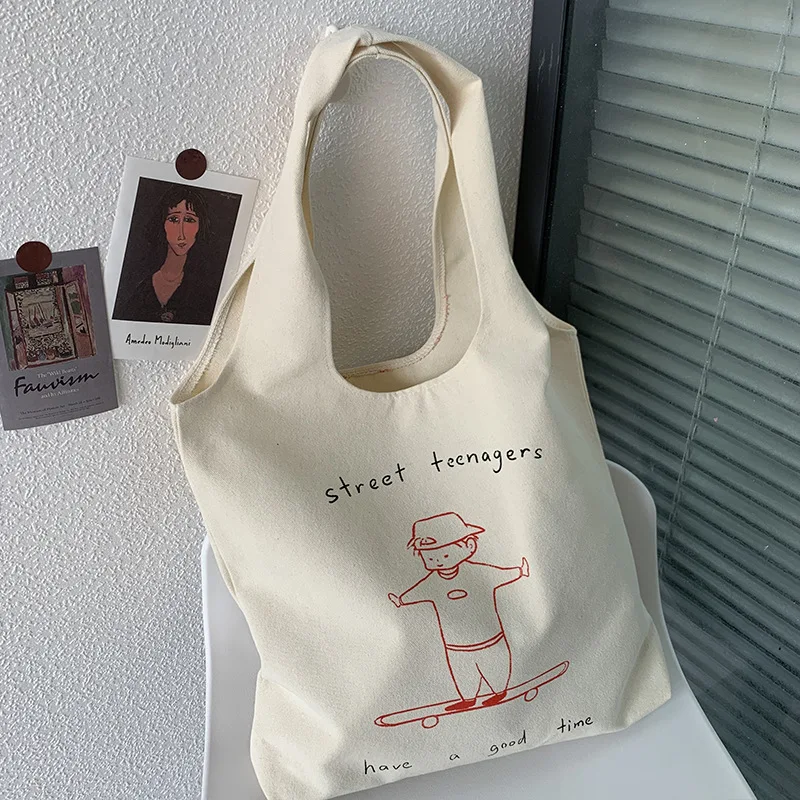 

W&G 2021 New Canvas Bag Women's Single Shoulder Summer Ins Korean Ins Large Capacity Travel Student School Bag