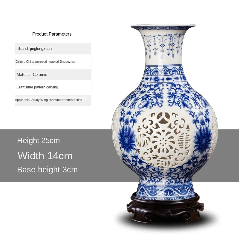 

Ceramic Vase Ornaments Living Room Flower Arrangement Chinese Decorations Blue and White Porcelain Bottle Crafts Senior Quality