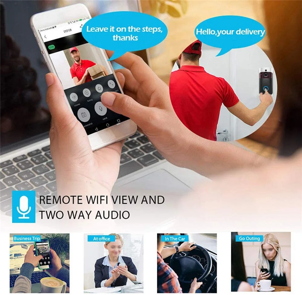 Беспроводной видеозвонок с Wi-Fi и камерой умная охранная система ночным видением