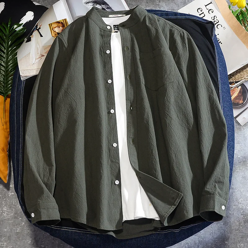

Autumn New Men's Cotton Linen Long Sleeved Black Shirt Casual Solid Color Men White Shirts Fashion Oversized Cargo Shirt Koszula